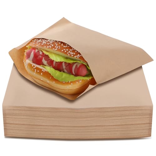 GeeRic Paper Sandwich Bags 100 Pack, Grease-Resistant Kraft Snack Bags,