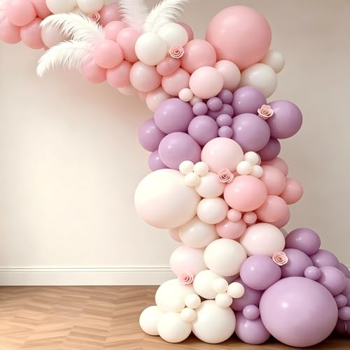 Pink Purple White Balloon Garland Arch Kit, Lavender Pastel Light Purple White Latex Balloons for Butterfly Baby Shower Bridal Shower Wedding Birthday Party Decorations — view 5