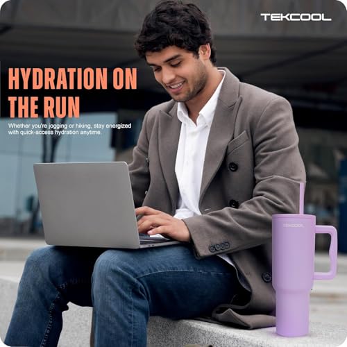 Image of Tumbler with lid and Straw 1200ML Cup Stainless Steel Hot and Cold with Handle and Lid 2 Straw Vacuum Insulated Tumbler for Water, Iced Tea or Coffee Office Gym Travelling