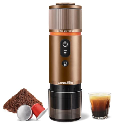 CONQUECO Portable Espresso Coffee Machine: 12V Electric Small Travel Expresso Maker - Self Heating 8 Cups Battery Powered Compatible for Nespresso Capsule - for Camping RV Hiking Office (Bro