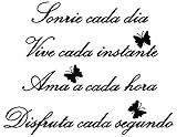 Spanish Wall Decals decorativo para pared sonrie CADA Dia Vive CADA Instante AMA a CADA hora disfruta CADA Segundo Mensajes textos biblicos decorativos español