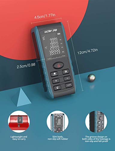 DETLEV PRO Laser Measure, 229ft M/In/Ft Digital Distance Meter, Laser Measurement Tool with Electronic Angle Sensor, Backlit LCD, Pythagorean Mode, Measuring Distance, Area and Volume