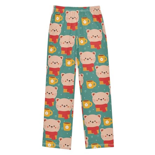 Boys' Pants Cute Cats Cup Animal Long Bottoms Jogger Pants Elastic Waist Trousers with Pockets S-XL