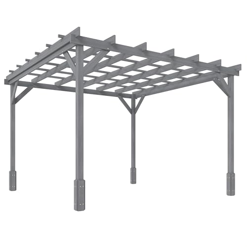 Image of Outsunny 3 x 3 m Wooden Pergola Kit, Decorative Garden Gazebo Shelter with Stable Structure for Climbing Vines, Flowers, Grey