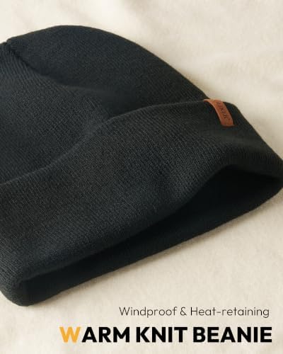 OLIKER Winter Warm Knit Beanie for Men Women, Double Layer Cuffed Slouchy Skull Cap (Black) - 2