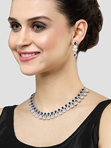 Image of Karatcart Silver Tone Green American Diamond Studded Necklace Set for Women