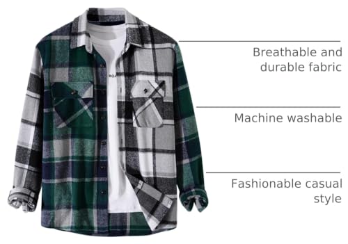 Image of ZAFUL Unisex Plaid Flannel Shirt Jacket Button Down Long Sleeve Pocket Coat Outwear | Mens Fall Clothes Lightweight Long Sleeve Button Down Flap Pocket Jacket Tops for Fall&Winter 2026