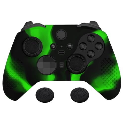 eXtremeRate PlayVital Schutzhülle für Xbox Elite Controller Series 2, Anti-Rutsch Silikon Case Hülle+2 Thumbstick Kappen Aufsätze für Xbox Elite Series 2/2-Core Controller-Schwarz Grün