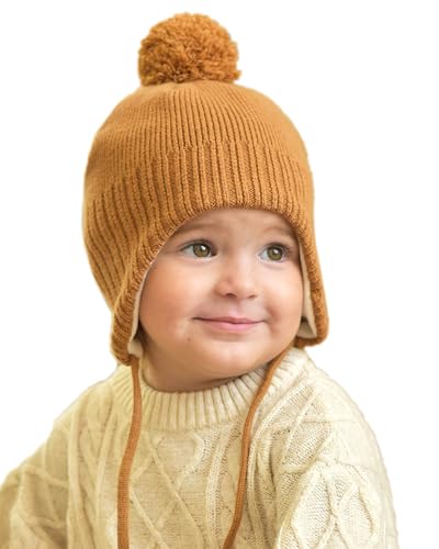 Image of Toddler Winter Hat Baby Beanie with Earflap Fleece Lined Warm Soft Winter Hats for Girls Boys