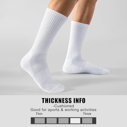 MUQU Mens White Crew Socks - Cushioned Sports Athletic Socks For Walking Hiking Running 6 Pairs2
