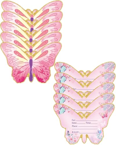 AORHOFJ 10 pcs Tarjetas de Invitación en Francés en Forma de Mariposa，invitaciones cumpleaños infantil，invitaciones cumpleaños，tarjetas de invitación de cumpleaños para niños