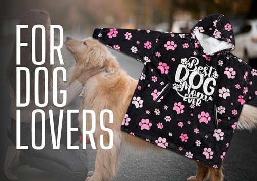 Image of Dog Mom Gifts for Women, Wearable Flannel Blanket Hoodie for Dog Lover, Oversized Hooded Sweatshirt for Adults, One Size