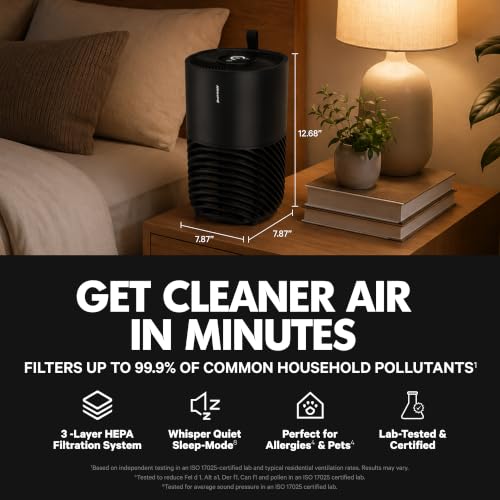 Image of PuroAir 130i Smart Air Purifiers for Home Pets Allergies - HEPA + CarbonTech Filter up to 500X Stronger - Cleans Air Fast - Quiet Sleep Mode, Small Room Air Purifiers for Bedroom, Baby, Office, Dorm