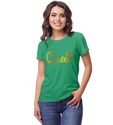 Image of Hangout Hub Hangout-Hub110 King Queen Couples Tshirt for Couple | Printed T-Shirts for Boyfriend Girlfriend and Husband Wife | Regular Fit (Set of 2, Cotton)
