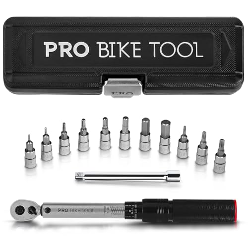 PRO BIKE TOOL Torque Wrench and Torque Screwdriver Set - Precision Tool for Bike Maintenance - 1/4 Inch Drive - 2.2 to 16.9 Nm - Complete Kit with Allen, Torx, Extension - with Protective Case