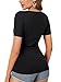 LYANER Women's Deep V Neck Wrap Short Sleeve Ruched Button Slim Fit Blouse Top Black Small