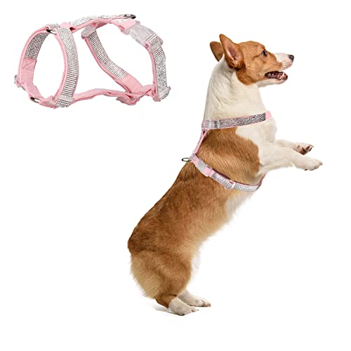 MeiAOBest Hundegeschirr mit reflektierendem Strass, kein Ziehen, verstellbar, mit D-Ring, Haustiergeschirr für kleine mittelgroße Hunde, Größe M, Rosa