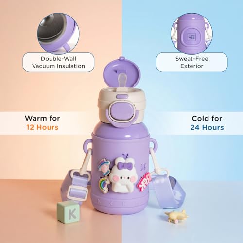 Image of Mee Mee Kiddo Tumbler Kids Insulated Water Bottle 550ml | SUS316L Stainless Steel | 3-in-1 Straw, Sip & Cup | Leakproof & BPA-Free | 24H Cold & 12H Hot | School Bottle with Strap