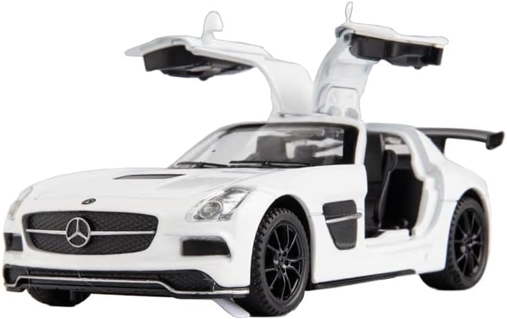 Image of 1:32 Benz SLS AMG Model Car Zinc Alloy Pull Back Toy with Sound & Light Fun for Kids, Boys & Girls Collectible Diecast Car for Ages 3+ (White)