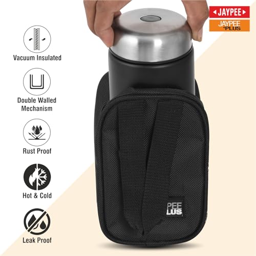 Image of Jaypee Plus Nutri Jar Stainless Steel Vacuum Insulated Food Jar With Bag & Spoon|Hot And Cold Thermal Flask|Double Walled Scratch Resistant Ideal for Office, School, Gym & Travelling | 550 ml, Black