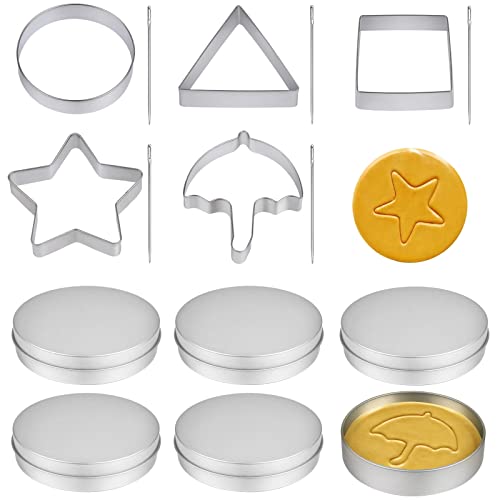Squid TV Game Cookie Cutters Set, EVERMARKET 5 Pcs Stainless Steel Biscuit Cutters with 5 Pcs Tins 10 Pcs Needles Round Triangle Square Cookie Cutters The Same Style of 2021 TV Squid Party Game