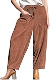 TARSE Women's Corduroy Harem Pants Loose Drawstring Elastic Waist Wide Leg Casual Fall Trendy Fashion Pants with Pockets Brown, XL