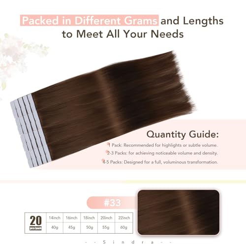 Image of Sindra Invisible Tape in Hair Extensions Human Hair Auburn Ginger | 18 Inch 50g 20pcs, Seamless Injected Tape Ins, Add Volume, Remy Human Hair Extensions, Lightweight Wear
