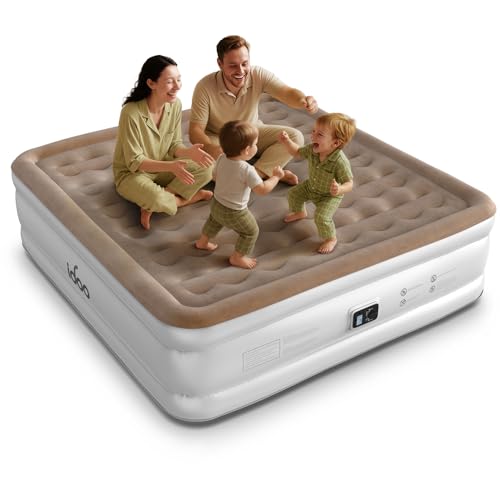 iDOO King Size Air Mattress with Built in Pump 20 Raised Inflatable Mattress for Home Camping and Guest Upgraded Blow Up Mattress Durable Wave Beam Strong Support Air Bed 80x76x20in(King)