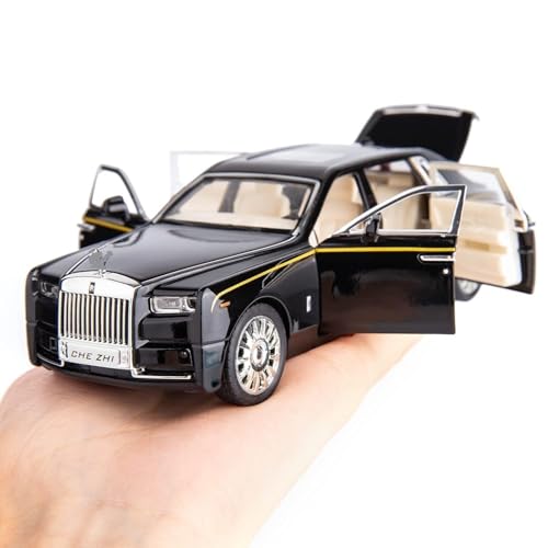 Image of Die Cast Rolls Royce Phantom Model Car, 1:32 Scale, Zinc Alloy, Pull Back, with Light & Sound, 6 Openable Doors, Multi Colour, for Kids & Collectors (Black)