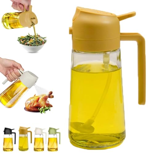 ZMPDJG 2024 New Oil Dispenser for Kitchen Spray, Oil Dispenser Bottle for Kitchen, 2 in 1 Oil Dispenser for Kitchen, Cooking Oil Spray Dispenser Bottle, Oil Dispenser and Sprayer for Kitchen (Yellow)