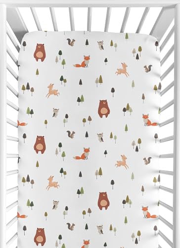 Image of Sweet Jojo Designs Fitted Baby Crib Sheets (Woodland Animals) for Boys or Girls, Infant Nursery, Toddler Room -Standard Size (Watercolor, Forest Animal, Brown Bear, Fox, Deer, Squirrel, Woodsy Pals)