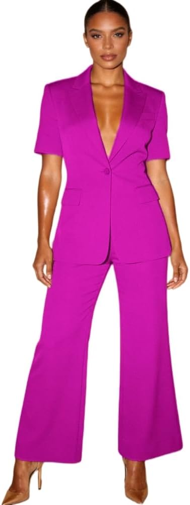 Pant Suits for Women 2 Piece Outfits Short Sleeve Formal Business Wedding Guest