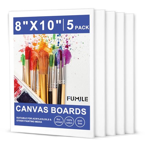Canvas Boards for Painting 8x10, 5 Pack Canvases for Painting Cotton Primed Acid Free Blank Canvas Panels for Watercolor, Oil Paint, Gouache, Acrylic Paint and Tempera.