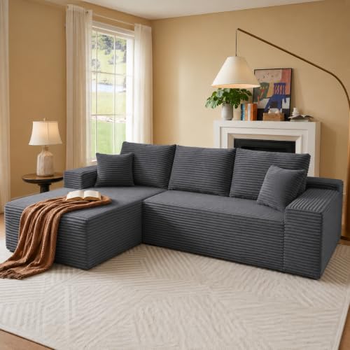 Image of 96 inch Sectional Couches for Living Room Cloud Couch Sofa with L-Shape Upholstered Boneless Couchs Modern Modular Sectional Couch with Chaise