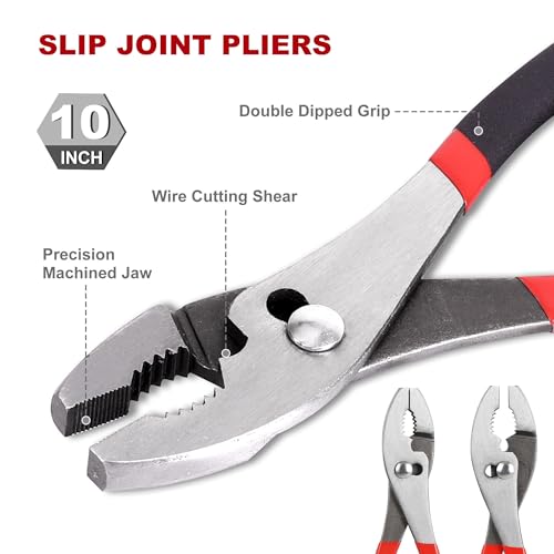 Image of FASTPRO 6-Piece Large Pliers and Wrench Set, Includes 10 inch Groove Joint, 10 inch Slip Joint, 8 inch Linesman, 8 inch Long Nose, 6 inch Diagonal Pliers and 8 inch Adjustable Wrench