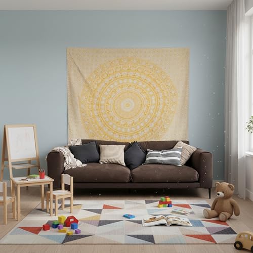 Image of Craft Trade 54x84 Inches Psychedelic Yellow Cotton Mandala Ombre Wall Hanging Tapestry