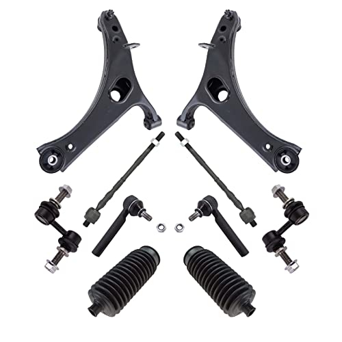 TRQ Front Steering & Suspension Kit Control Arm with Ball Joint Steering Rack & Pinion Bellow Sway Bar Stabilizer Link Tie Rod Compatible with 2010-2013 Subaru Legacy