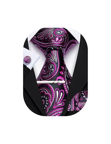 Image of YOHOWA Mens Ties Set Wedding Paisley Neckties with Handkerchief Cufflinks Formal Business