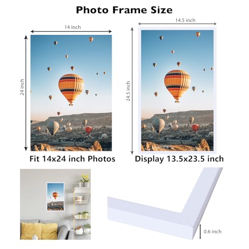 Image of JCJMY 14x24 Picture Frame White for Poster Photo Picture, Horizontal and Vertical Formats for Wall Hanging, 14 x 24 Wall Gallery Poster Photo Frame for 14 by 24 Photos Posters, White