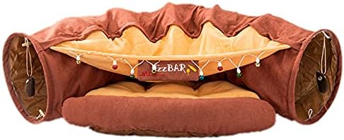 VIGAN Cat Tunnel Bed with Mat Collapsible 2 Way Tube Interactive Play Toys Cat Hideout House for Cat Puppy Kitten (Coffee)