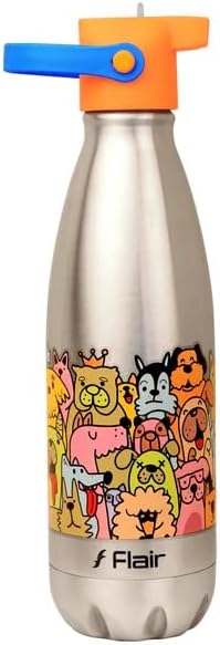 FLAIR Cola Crush 500 ml Stainless Steel Insulated Water Bottle with Sipper Cap | BPA-Free Bottle with Straw for Kids & Adults | Perfect for Travel, Gym & Sports (DOODLE CREW)