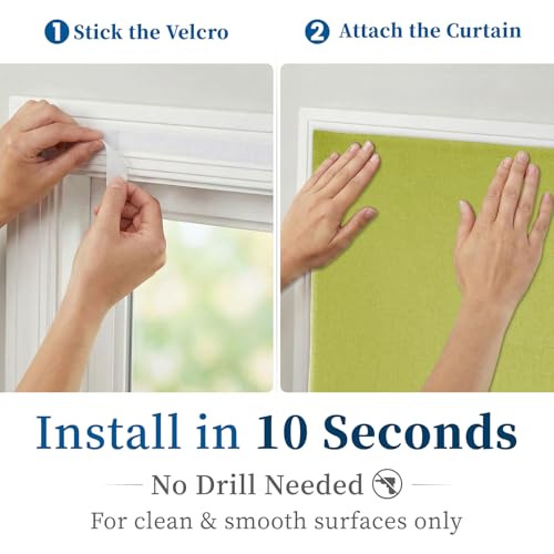 Image of 100% Blackout Self Adhesive Curtains, Black Out Shade for Window, Fabric Temporary Window Coverings Easy to Hang Curtains No Rod Needed, Use for Room, Kitchen, W52 x L60 inch, 1 Panel, Fruit Green