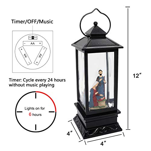 Image of Eldnacele Nativity Singing Snow Globe Lantern with 6 Hour Timer | Battery Operated USB Powered, Spinning Water Swirling Glitter Snow Globe Lamp, Holiday Indoor Decoration Christmas Gift