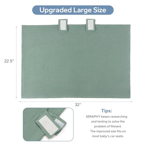 Image of SERAPHY 100% Muslin Cotton Car Seat Cover Baby, Universal Carseat Covers, Breathable Baby Car Seat Canopy for Boys Girls, Soft Infant Car Seat Cover for Summer -Green