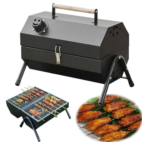 Barbecue au charbon de bois portable, mini barbecue au charbon de bois multifonctionnel, petit barbecue de table for la cuisine intérieure et extérieure, fête à la maison, pique-nique, camping(Black)