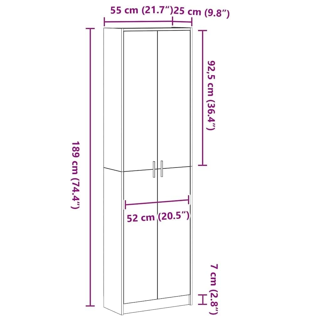 vidaXL Armoire Chêne Noir 55 x 25 x 189 cm Bois d'ingénierie, Armoire Moderne rectangulaire, Portes battantes, Espace de Rangement stylé, Bois agencé, unité Bien organisée