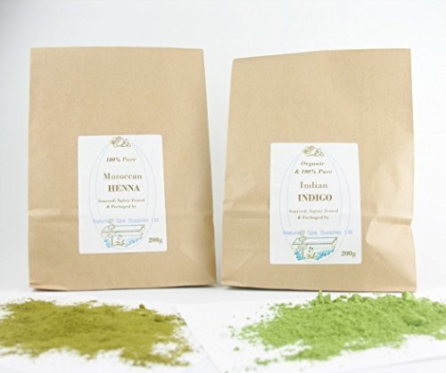 200g añil, orgánico y 200g puro marroquí Henna, color marrón oscuro, unas Negro Natural-Tinte para el cabello