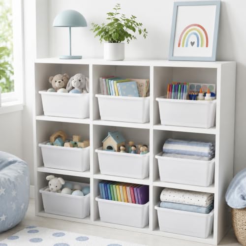 gisgfim 6 Pack Classroom Stacking Bins Stackable Plastic Book Bin Durable Storage Book Bins Plastic Stackable Organizer Spacious Books Bin for Classroom Home Storage, Office Supplies(White) - Image 5