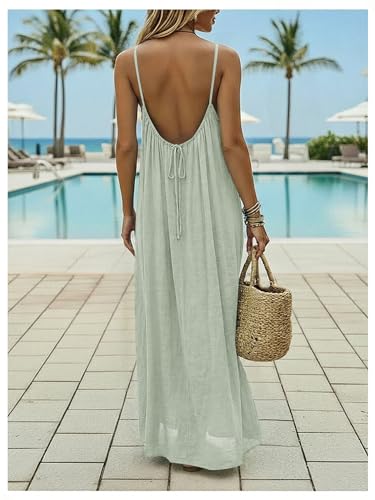 Image of SHENHE Women's Open Back Spaghetti Strap Beach Maxi Dress Loose Flowy Vacation Sundress