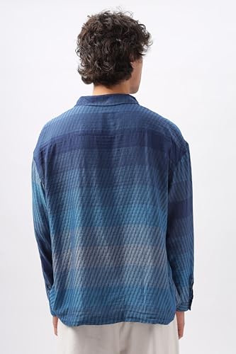 Image of Men's Indigo Blue Gradient Drop Shoulder Long Sleeve Casual Button-Down Shirt